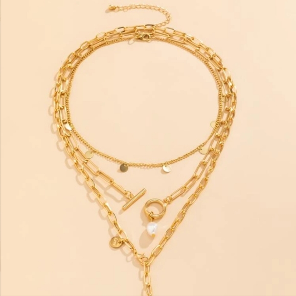 ⭐️⭐️NEW⭐️⭐️BEAUTIFUL!! Bohomeian Faux Pearl 3 Layer Disc Charm Necklace - Picture 2 of 16